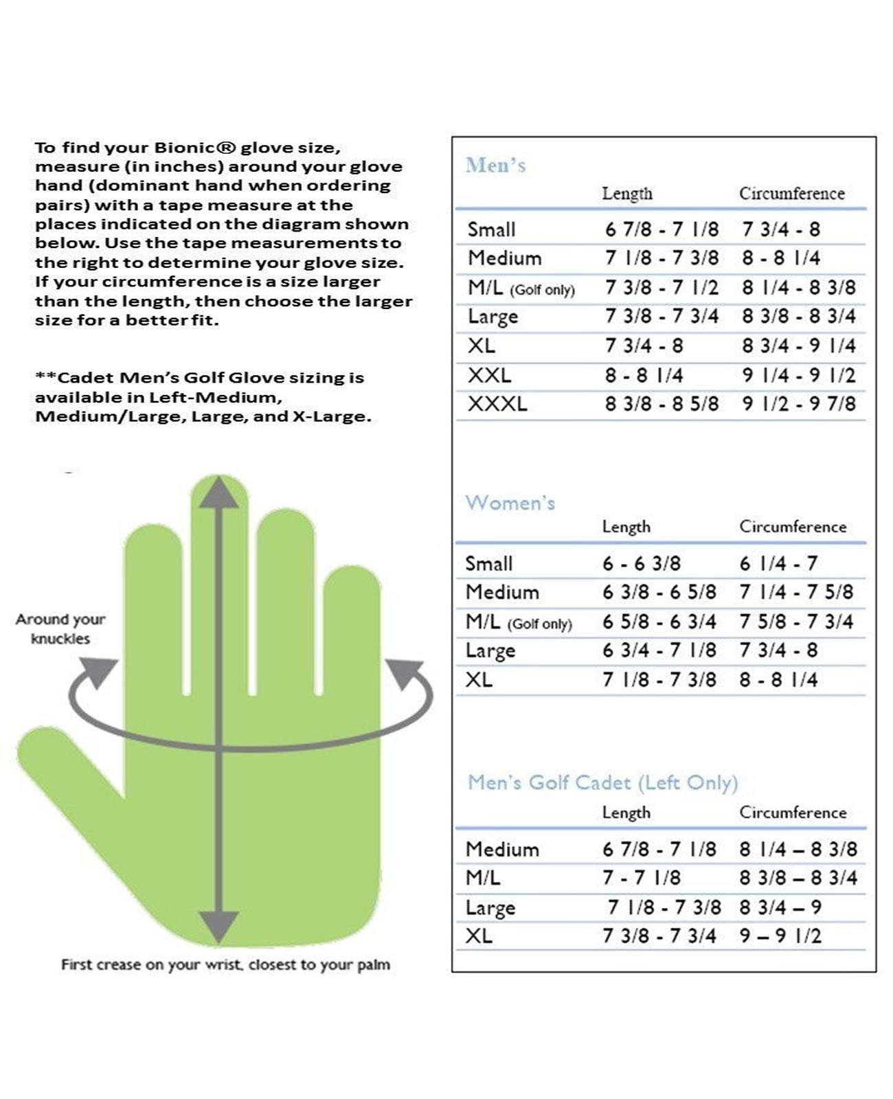 New Improved 2X Long Lasting Bionic StableGrip Men's Black Golf Glove - Patented Stable Grip Genuine Cabretta Leather, Natural Fit Designed by Orthopedic Surgeon! (Cadet Large, Worn on Left Hand)