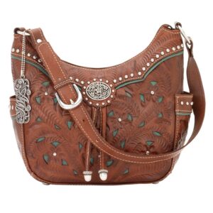 American West Leather - Shoulder Handbag Hobo Purse Holder Bundle (Turquoise - Lady Lace)