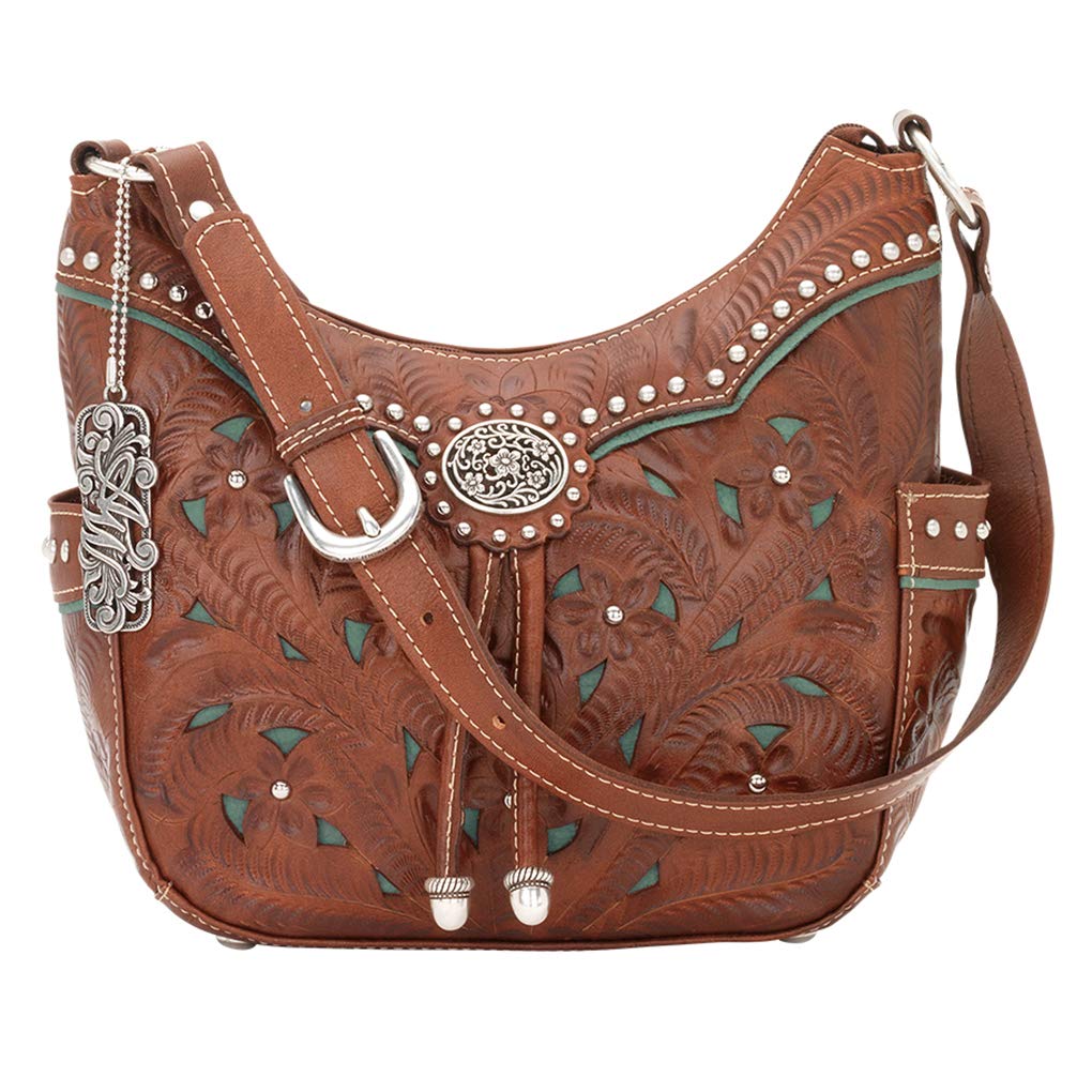 American West Leather - Shoulder Handbag Hobo Purse Holder Bundle (Turquoise - Lady Lace)