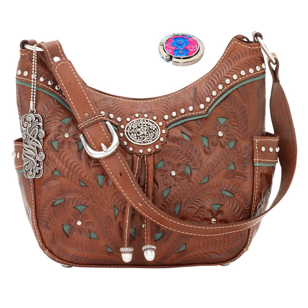 American West Leather - Shoulder Handbag Hobo Purse Holder Bundle (Turquoise - Lady Lace)