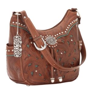 American West Leather - Shoulder Handbag Hobo Purse Holder Bundle (Turquoise - Lady Lace)