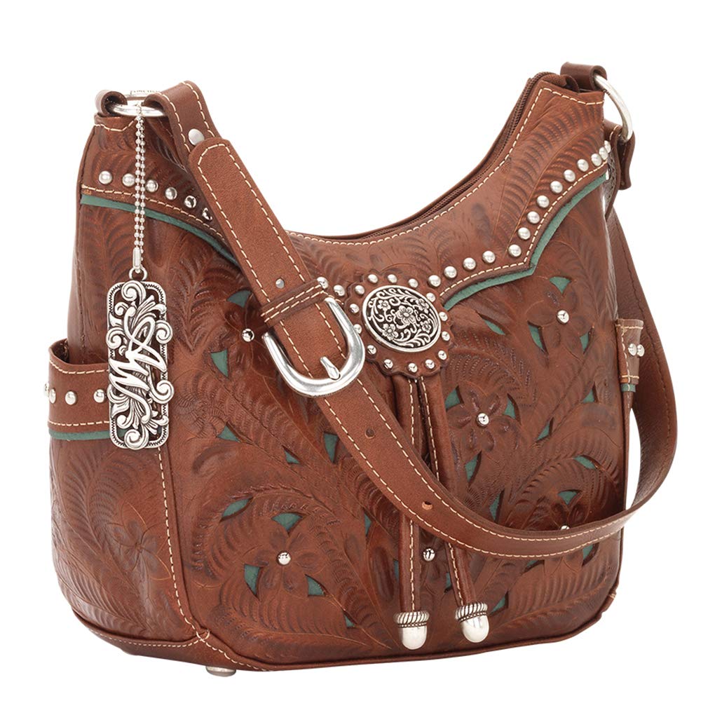 American West Leather - Shoulder Handbag Hobo Purse Holder Bundle (Turquoise - Lady Lace)