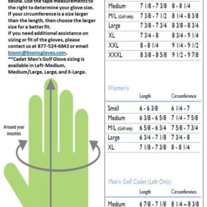 New Improved 2X Long Lasting Bionic RelaxGrip Golf Glove with Patented Double-Row Finger Grip System (Men's Cadet Large, Worn on Left Hand)