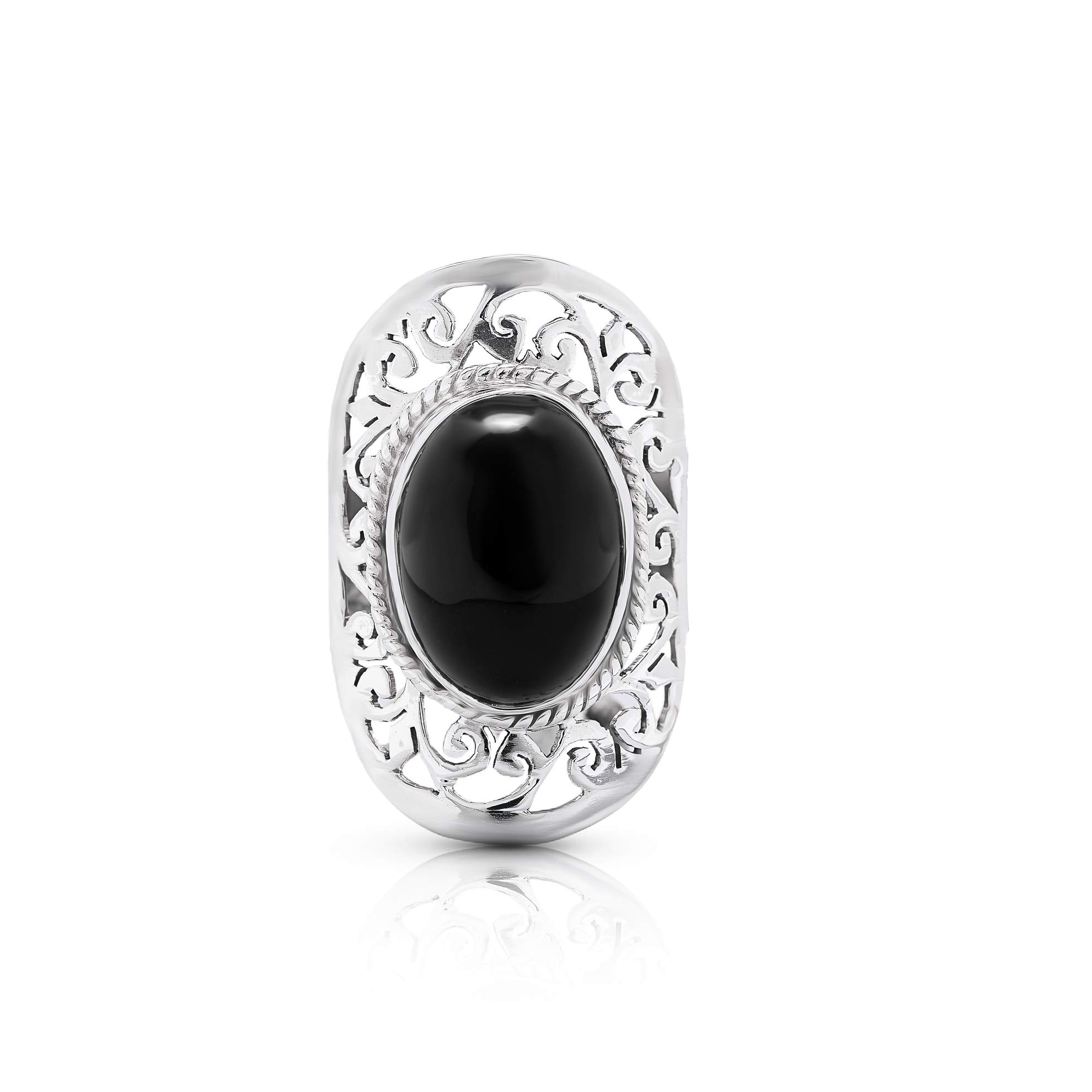 Black Onyx Tribal Vintage Lace Ring 925 Sterling Silver Gipsy Boho Chic (8)