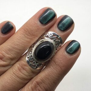 Black Onyx Tribal Vintage Lace Ring 925 Sterling Silver Gipsy Boho Chic (8)