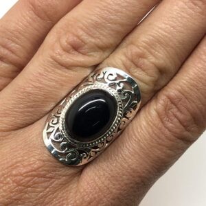 Black Onyx Tribal Vintage Lace Ring 925 Sterling Silver Gipsy Boho Chic (8)