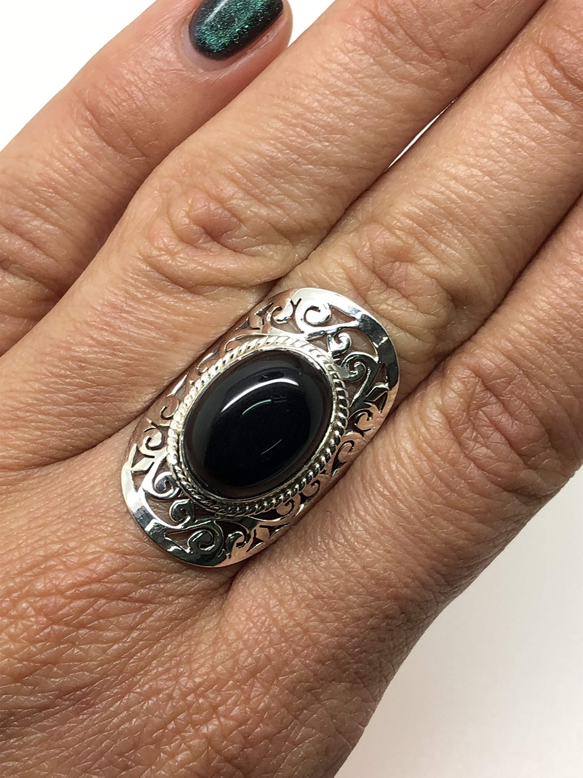 Black Onyx Tribal Vintage Lace Ring 925 Sterling Silver Gipsy Boho Chic (8)