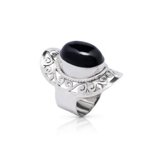 Black Onyx Tribal Vintage Lace Ring 925 Sterling Silver Gipsy Boho Chic (8)