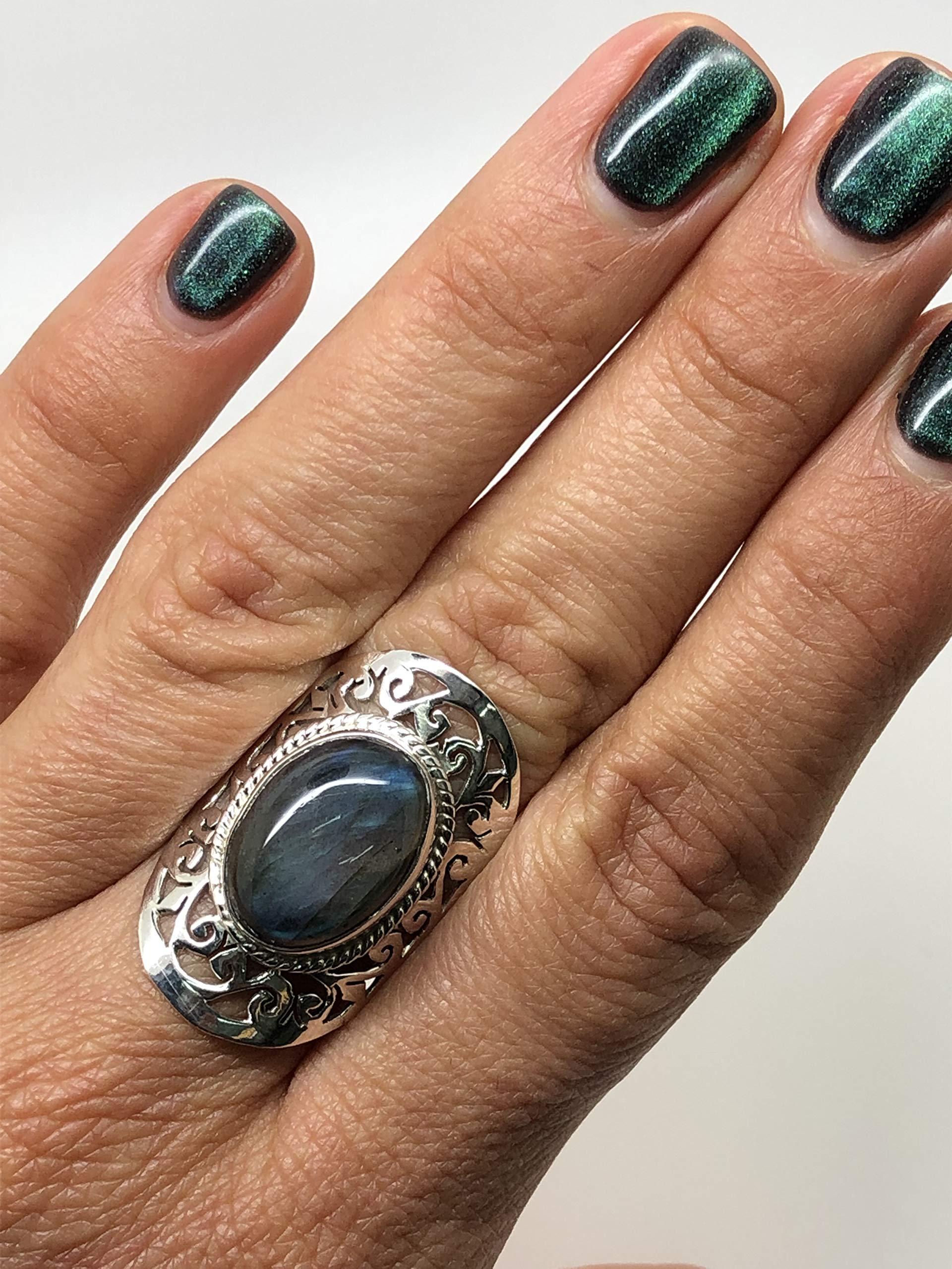 Koral Jewelry Labradorite Tribal Vintage Lace Ring 925 Sterling Silver Gipsy Boho Chic (9)