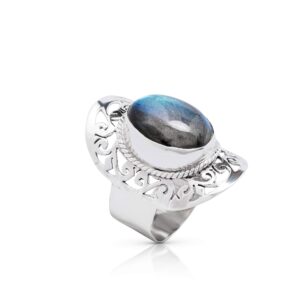 Koral Jewelry Labradorite Tribal Vintage Lace Ring 925 Sterling Silver Gipsy Boho Chic (9)