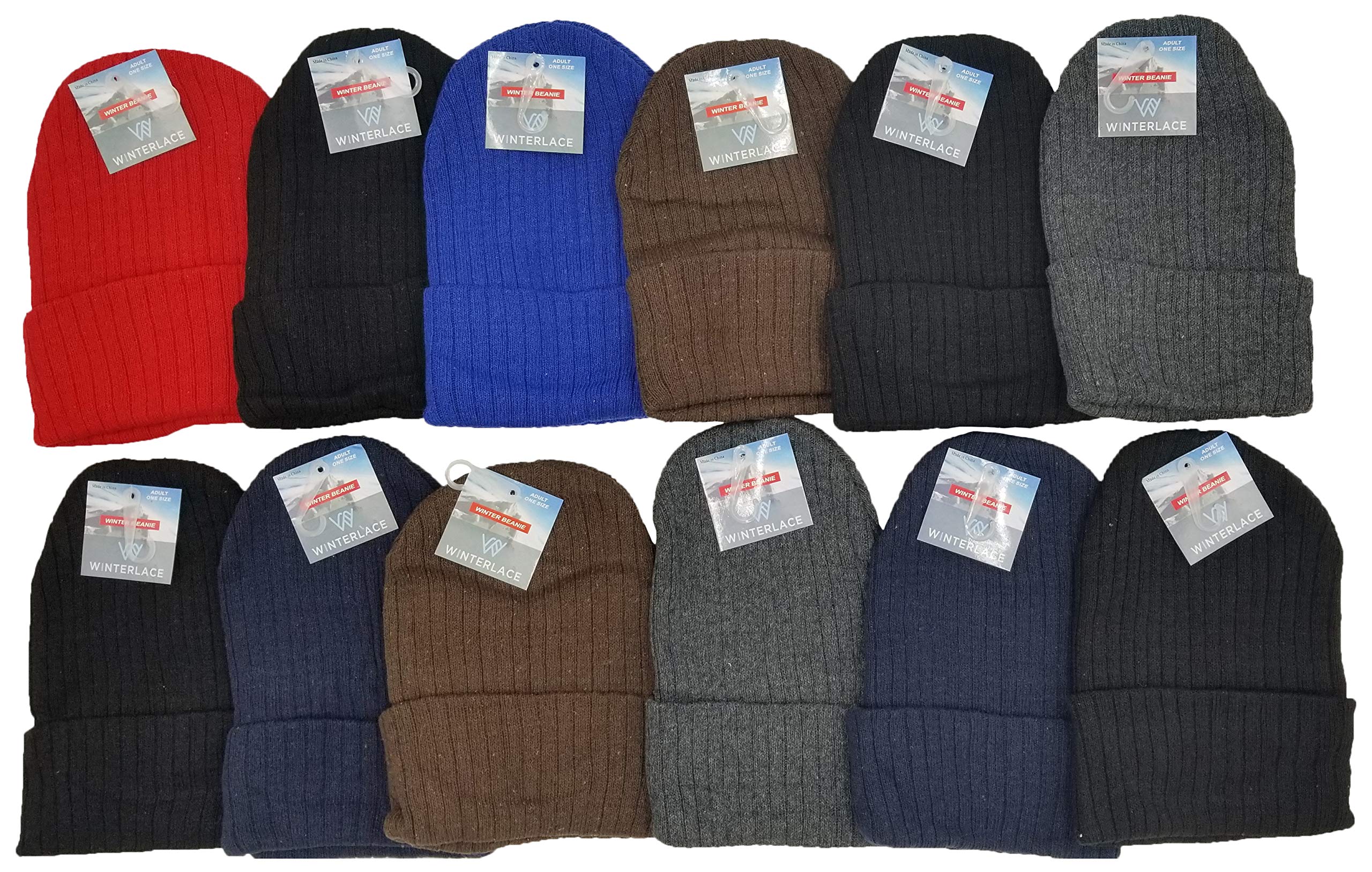 12 Pack Winter Beanie Hats for Men Women, Warm Cozy Knitted Cuffed Skull Cap, Wholesale