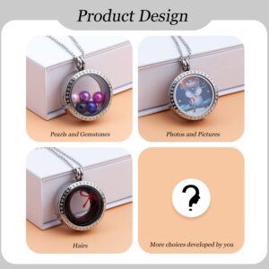 Africanbeads 2PCS 30MM Silver Round Floating Charm Locket Necklace with 6 Freshwater Pearls,316L Stainless Steel Clear Glass Locket,Small Living Memory Pendant for Women(Without Chain)