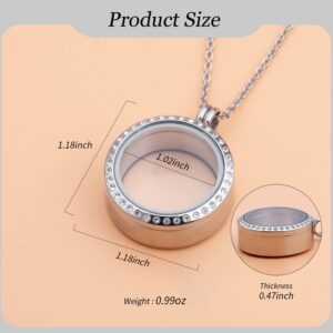 Africanbeads 2PCS 30MM Silver Round Floating Charm Locket Necklace with 6 Freshwater Pearls,316L Stainless Steel Clear Glass Locket,Small Living Memory Pendant for Women(Without Chain)