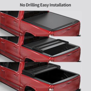 oEdRo Soft Tri-Fold Truck Bed Tonneau Cover Compatible with 2009-2024 Dodge Ram 1500 (Inclu. Classic & New), Fleetside 5.6 Ft Bed w/o Ram Box