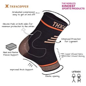 THX4COPPER Infused Compression Ankle Brace,Silicone Ankle Sleeve Support,Pain Relief from Plantar Fasciitis, Achilles Tendonitis-Reduce Foot Swelling&Prevent Ankle Injuries-Single-Small