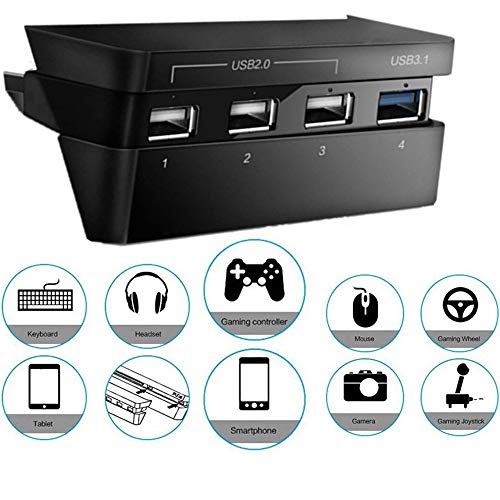 Lenboken Gaming Console Hub, 4 USB Port Hub for P4 Slim, USB 3.1 High Speed USB 2.0 Super Transfer Speed Charger Controller Splitter Expansion Adapter with LED Light for P4 Slim