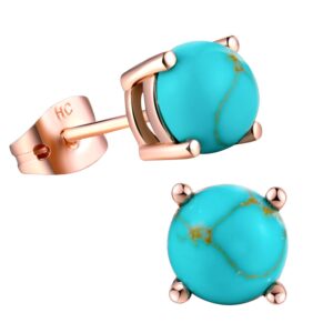 turquoise stud earrings for women men 18k rose gold plated 7mm round birthstone earrings as gift for women