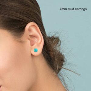 Turquoise Stud Earrings for Women Men 18k Rose Gold Plated 7mm Round Birthstone Earrings as Gift for Women