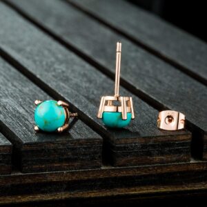 Turquoise Stud Earrings for Women Men 18k Rose Gold Plated 7mm Round Birthstone Earrings as Gift for Women