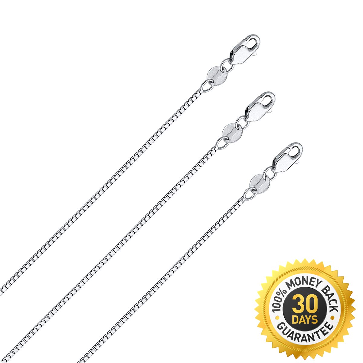 14K White Gold Solid Chain - Box Link Necklace with Lobster Claw Clasp - Perfectly Matches With All Pendants - Great for Women, Teens and Kids - Great Gift for all Occasions, 1.1 mm, 18 inches