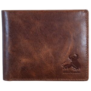 bull guard mens rfid blocking bifold wallet soft genuine leather brown western | secure and durable extra capacity billfold with 11 credit cards, flip up id