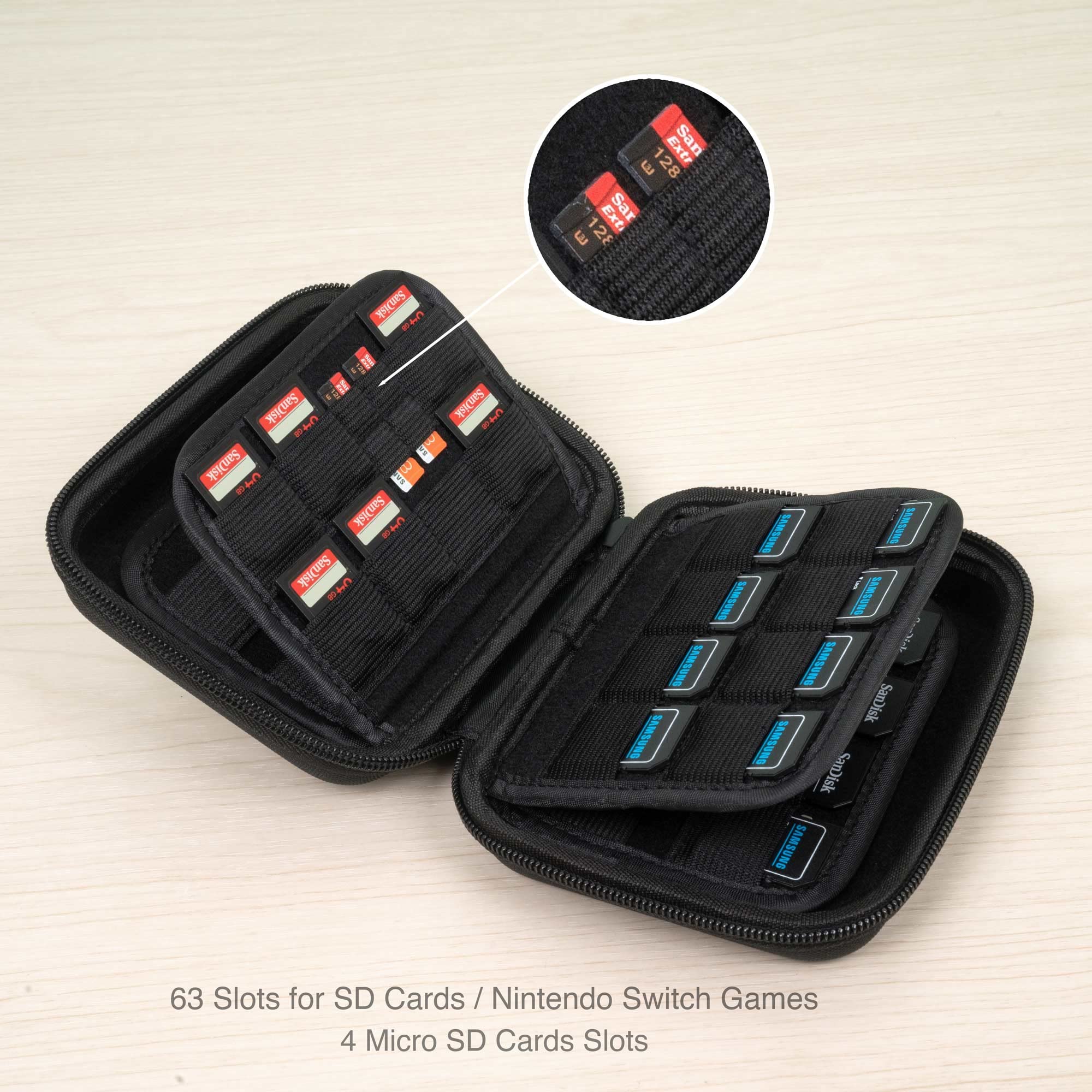 Large Capacity 63 Slots Storage Case Holder for SD Memory Cards, Switch Game Cartridges, PS Vita Game and Micro SD Cards