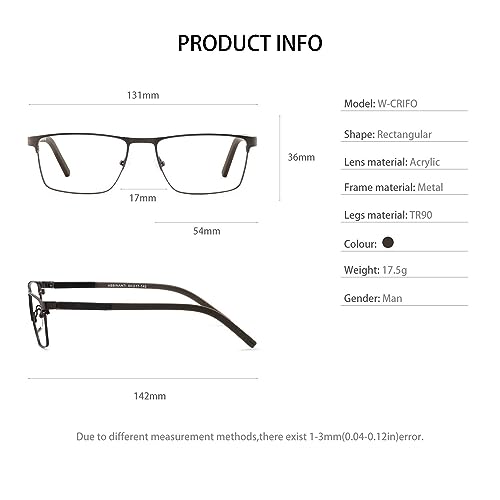 OCCI CHIARI Mens Rectangle Full-Rim Metal Black Non-prescription Clear Optical Glasses 54mm (A -Brown)