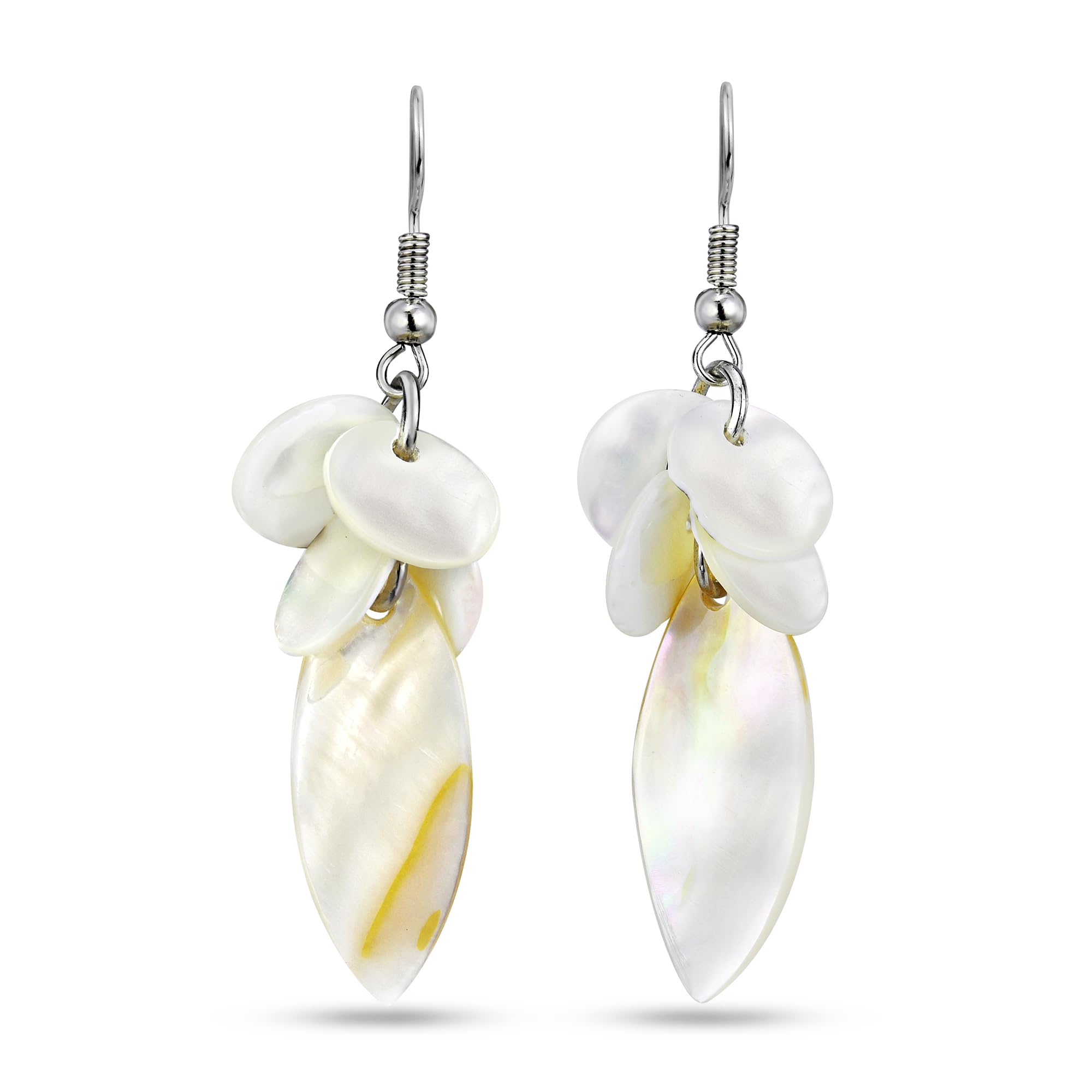 AeraVida Unique Elegant Mother of Pearl Shell Pointed Cluster Dangle Earrings