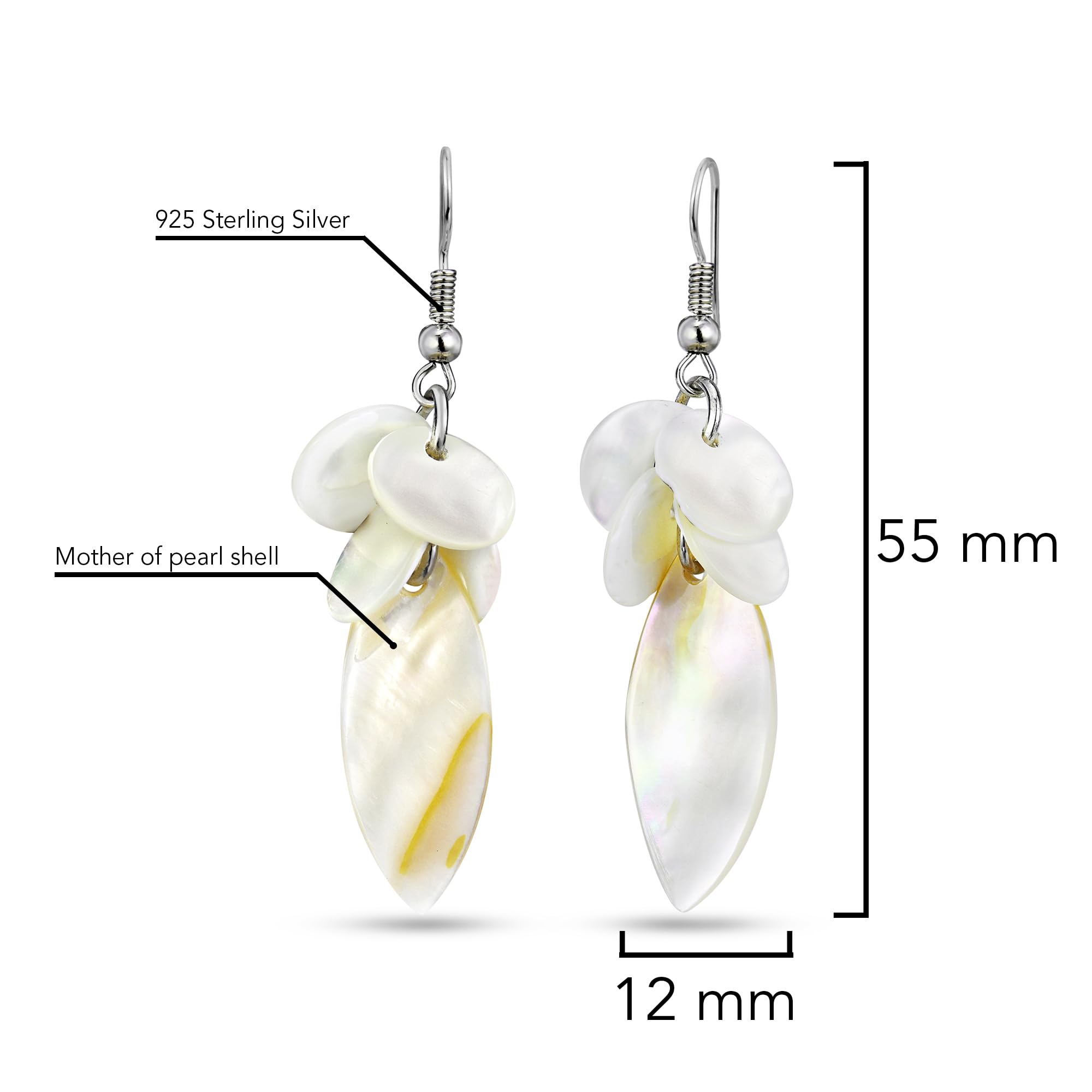 AeraVida Unique Elegant Mother of Pearl Shell Pointed Cluster Dangle Earrings