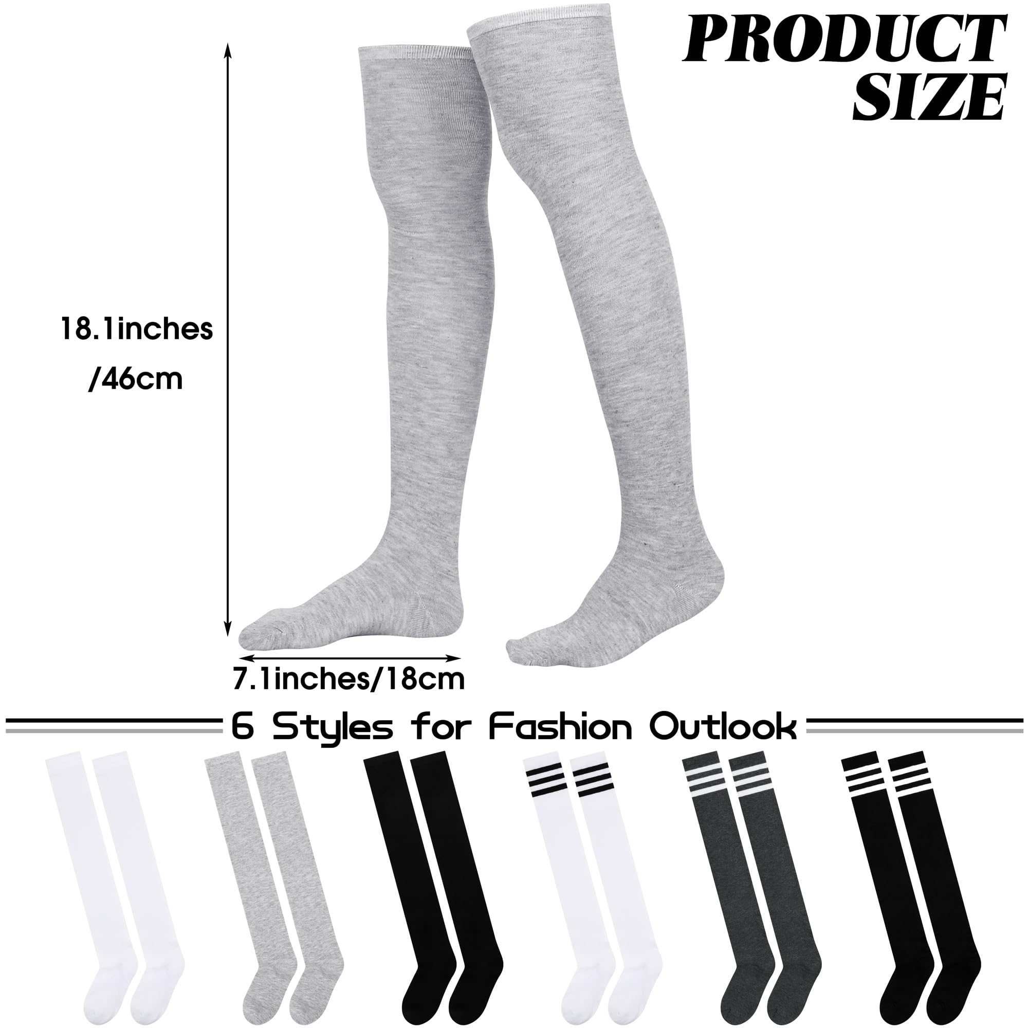 Aneco 6 Pairs Over Knee Thigh Socks Knee-High Warm Stocking Women Boot Sock Leg Warmer High Socks for Daily Wear, Cosplay