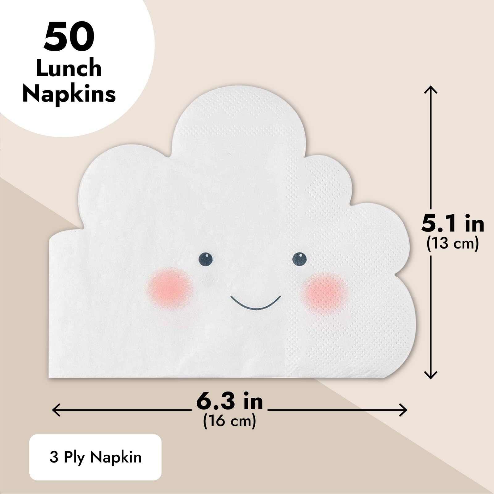 BLUE PANDA White Cloud Paper Napkins for Baby Shower (6.3 x 5.1 In, 50 Pack)