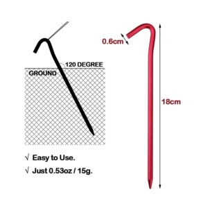 Hikemax 7075 Aluminum Tent Stakes 10 Pack - Ultralight 7 Inch Hook Tent Pegs with Carrying Pouch - Made for Camping Trip, Hiking and Gardening Red