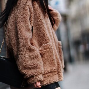 Comeon Women's Coat Casual Lapel Fleece Fuzzy Faux Shearling Zipper Coats Warm Winter Oversized Outwear Jackets (Khaki,Small)