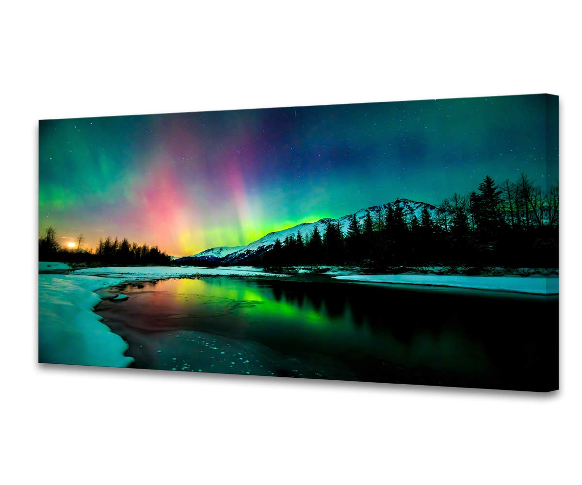 S01962 Wall Art Aurora scenery Painting on Canvas Stretched and Framed Canvas Paintings Ready to Hang for Home Decorations Wall Decor