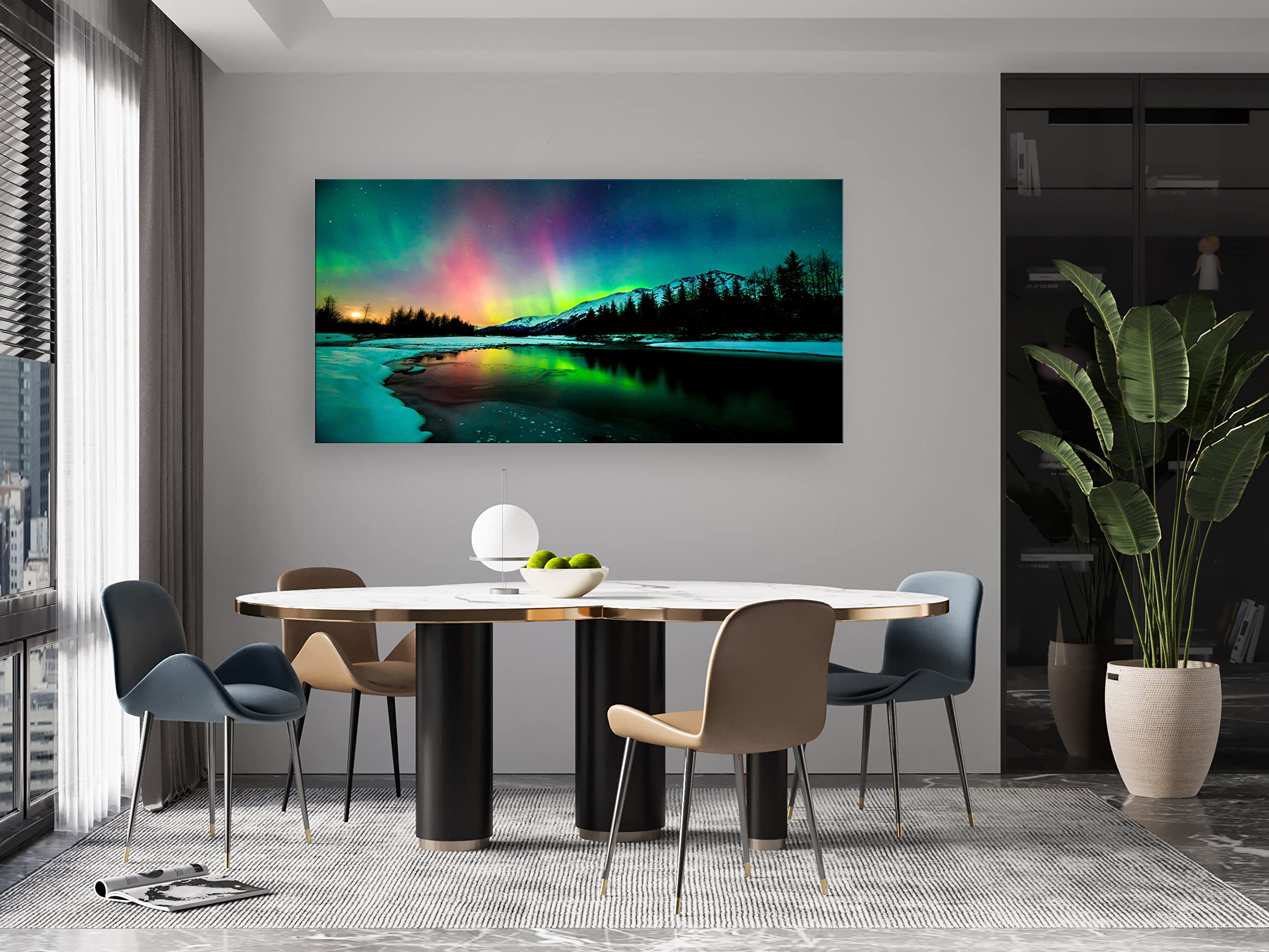 S01962 Wall Art Aurora scenery Painting on Canvas Stretched and Framed Canvas Paintings Ready to Hang for Home Decorations Wall Decor