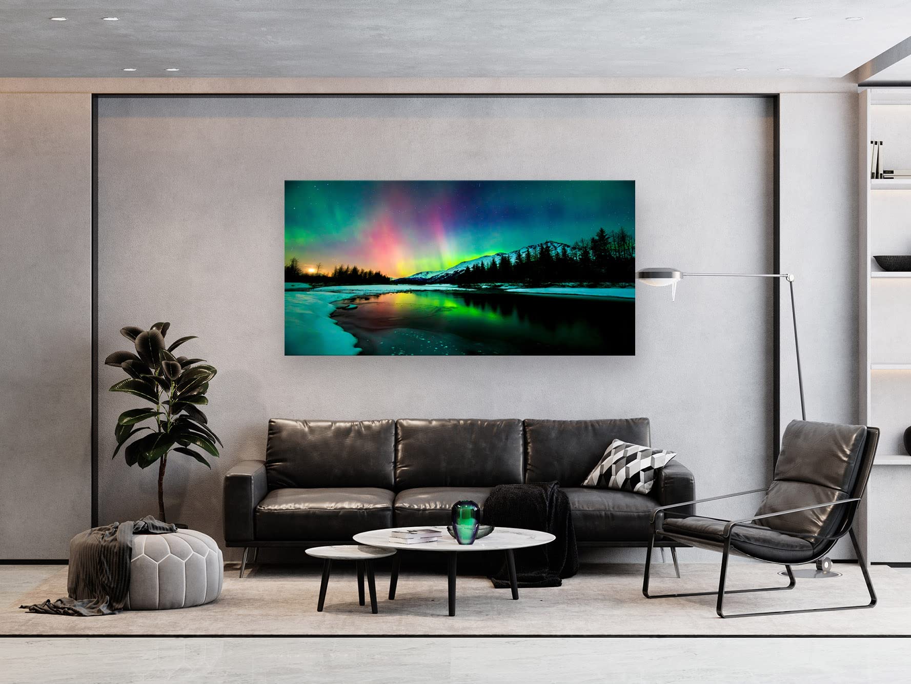 S01962 Wall Art Aurora scenery Painting on Canvas Stretched and Framed Canvas Paintings Ready to Hang for Home Decorations Wall Decor