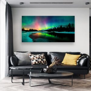 S01962 Wall Art Aurora scenery Painting on Canvas Stretched and Framed Canvas Paintings Ready to Hang for Home Decorations Wall Decor