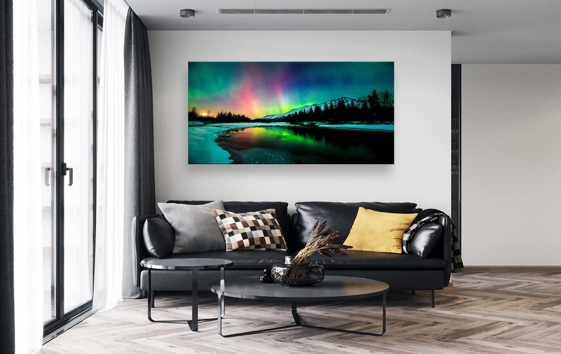 S01962 Wall Art Aurora scenery Painting on Canvas Stretched and Framed Canvas Paintings Ready to Hang for Home Decorations Wall Decor