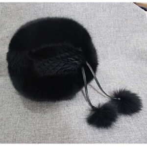 Gegefur Women's Real Fox Fur Hats Leather Earmuffs Warm Winter Hats (Black)