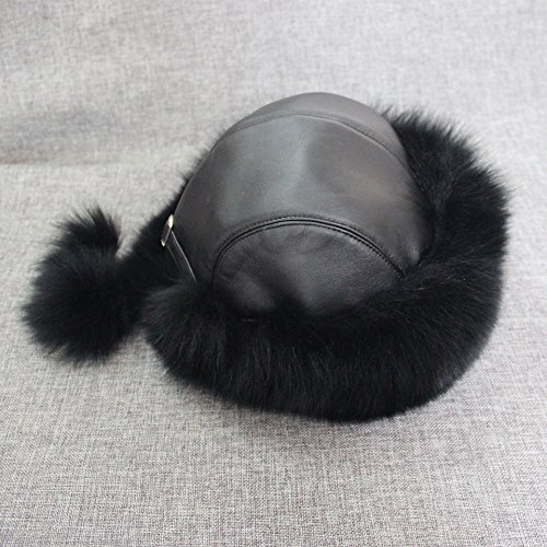 Gegefur Women's Real Fox Fur Hats Leather Earmuffs Warm Winter Hats (Black)