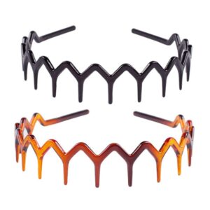 set of 2 plastic headband zigzag headband sharks tooth hair comb hairband hair hoop accessory for women's lady girls (black +brown)