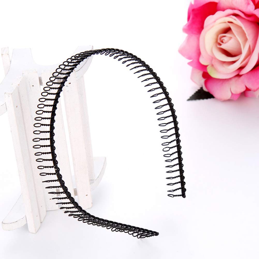 mollensiuer 6Pcs Unisex Black Metal Hairband Teeth Comb Headband Hair Hoop Headwear Accessory for Women Men