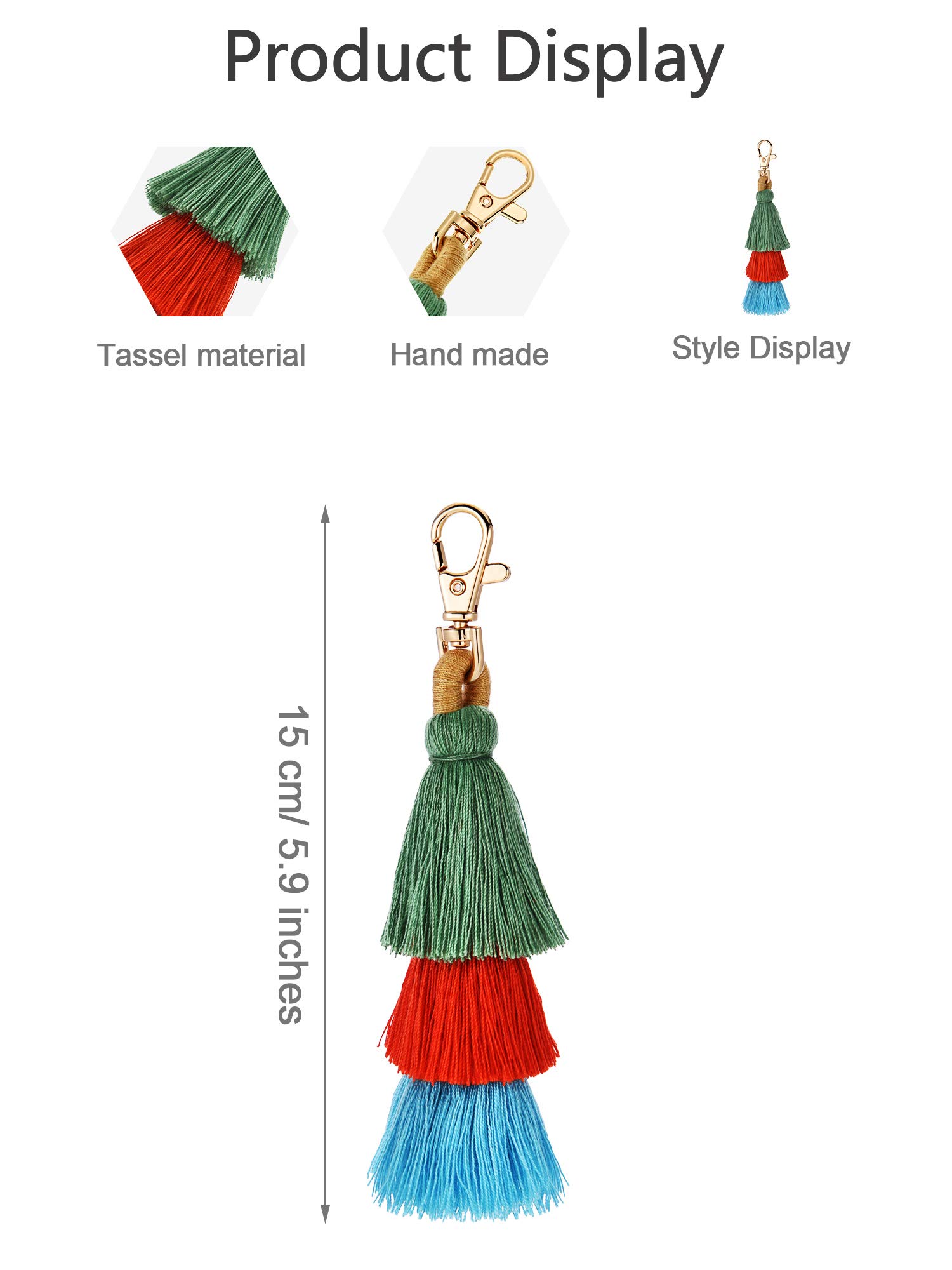 Tatuo 6 Pieces Hand Made Colorful Bohemian Tassel Charm Keychain Handbags Bag Pendant Key Ring Pom Tassels Key Chain（Color Set 1）