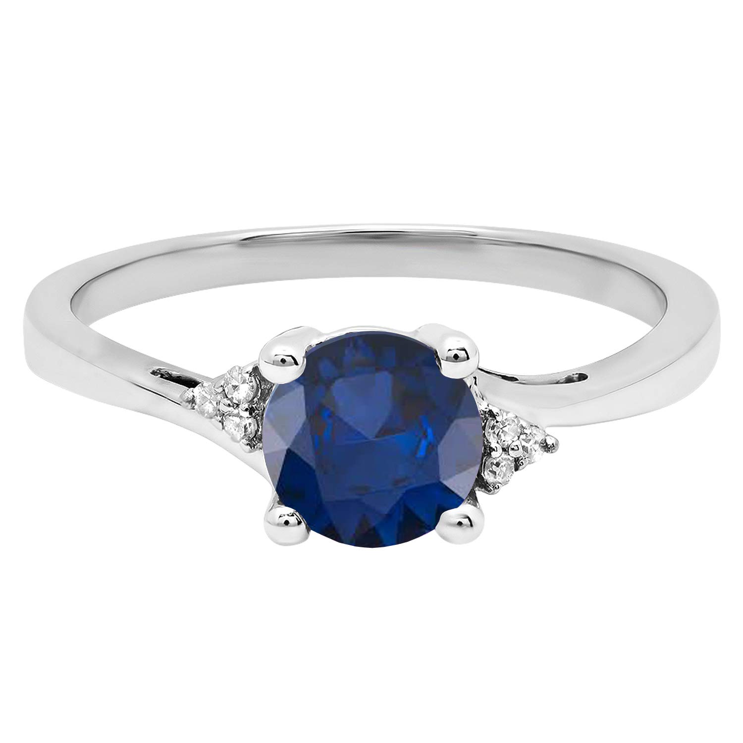 Dazzlingrock Collection 10K 6 MM Round Blue Sapphire & White Diamond Bridal Engagement Ring, White Gold, Size 7