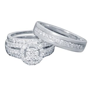 jsjewels 4ct diamond 14k white gold fn 925 engagement wedding his & hers trio ring set