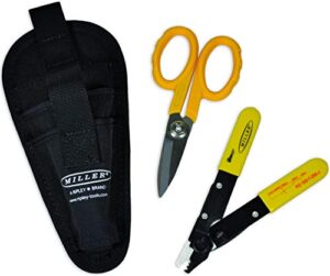 miller ma01-7000 kit, fo 103-t-250-j 3-hole fiber optic cable stripping tool and ks-1 kevlar scissors, easily portable tool set with belt clip pouch for professionals