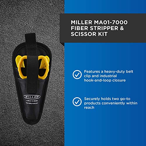 Miller MA01-7000 Kit, FO 103-T-250-J 3-Hole Fiber Optic Cable Stripping Tool and KS-1 Kevlar Scissors, Easily Portable Tool Set with Belt Clip Pouch for Professionals