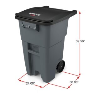 Rubbermaid Commercial Products BRUTE Rollout Heavy-Duty Wheeled Trash/Garbage Can, 50-Gallon, Gray, for Restaurants/Hospitals/Offices/Warehouses/Garage, Pack of 2