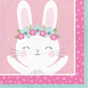 creative converting 336052 bunny party napkins, 6.5", multicolor