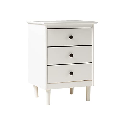 Walker Edison Traditional Wood 3 Drawer Nightstand Side Table Bedroom Storage Drawer and Shelf Bedside End Table, 18 Inch, White